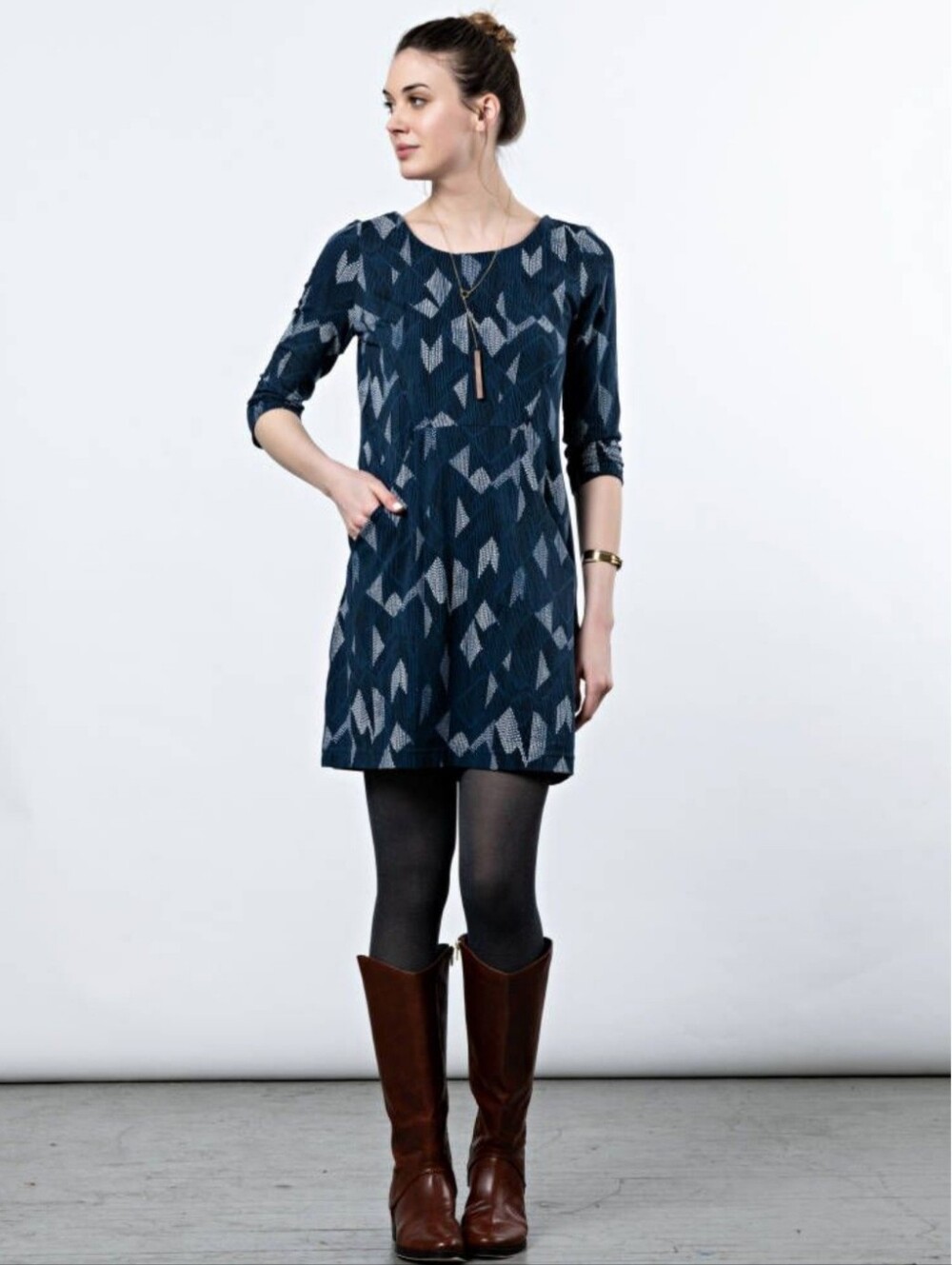 Mata Traders Womens Sweet Dreams Blue Geometric Cotton Dress Pockets Size Medium